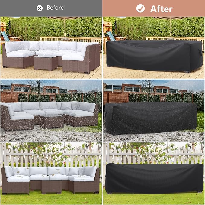 Patio Furniture Set Cover Waterproof, Mrrihand Outdoor Sectional Sofa Set Cover Heavy Duty 600D Table and Chair Set Cover 107" L×81" W×27.9" H