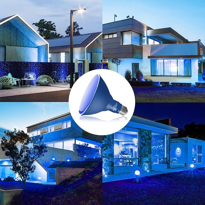 PAR38 Flood Blue Light Bulbs,2 Pack Dimmable,E26 Base Blue Flood Light Outoor(20W Replace to 200W),Halloween Light Bulb for Outside,Christmas,Holiday Lighting