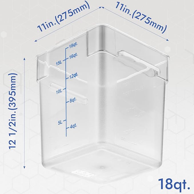 CURTA 8-Pack 18 Qt NSF Clear Polycarbonate Food Storage Containers with Blue Lids - Square, Commercial-Grade, Freezer & Dishwasher Safe, Stackable