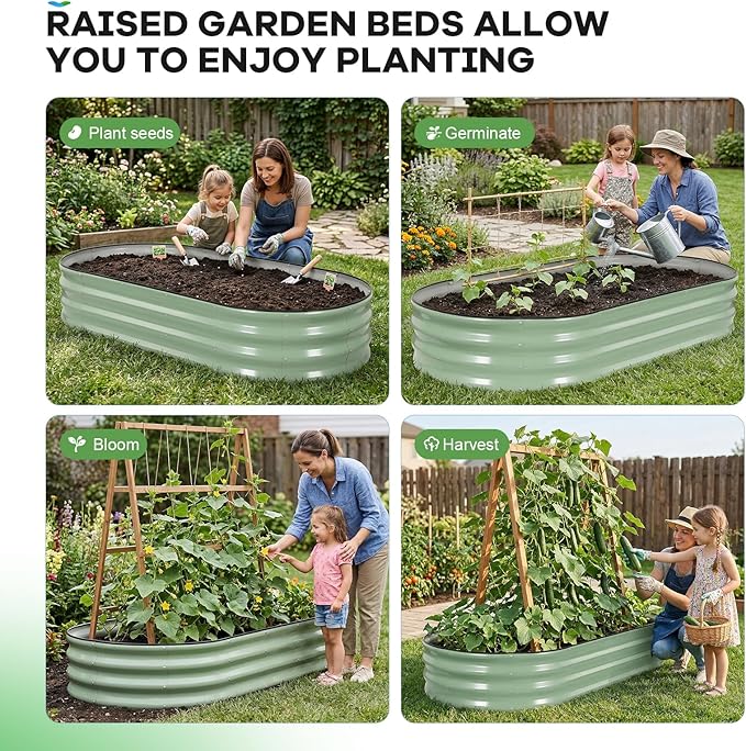 Galvanized Raised Garden Beds Outdoor, 6x3x1ft Oval Metal Raised Beds for Gardening, Rust-Resistant Garden Planter Box for Planting Vegetables, Flowers, Fruits in Backyard(Avocado Green)