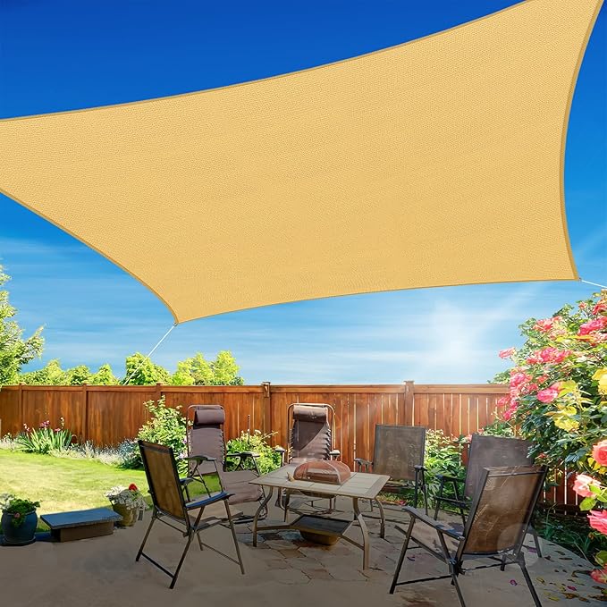 RoomHacks 10'x13' Sun Shade Sail, UV Protection Outdoor Shade, Curved Tear Resistant Heavy Duty Sun Shade for Patio Garden, Backyard, Deck, Car Port, Playground, (Sand)
