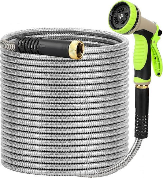 UNCO- Stainless Steel Metal Hose with 10 Functions Spray Nozzle, 75 ft, No Kink, Metal Garden Hose