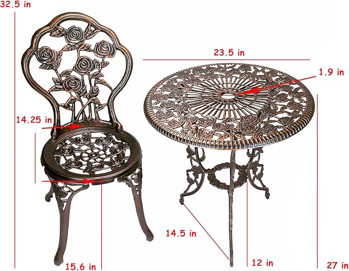 Oakland Living Cast Aluminum Conversation Set Metal Antique Green 3 Piece Patio Rose Bistro Set