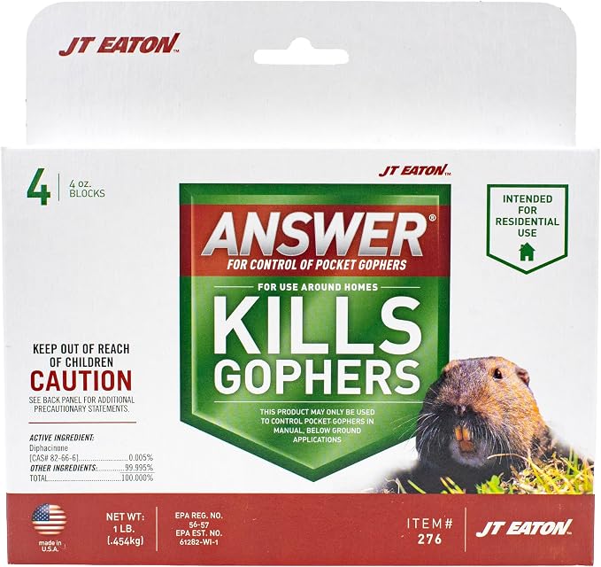 Answer Pocket Gopher Control – 16oz Rodenticide Bait for Effective Pocket Gopher Management, Easy-to-Use, Long-Lasting Protection | Grain-Based Rodenticide Bait; Place Directly in Active Burrows; Long-Lasting Pocket Gopher Control