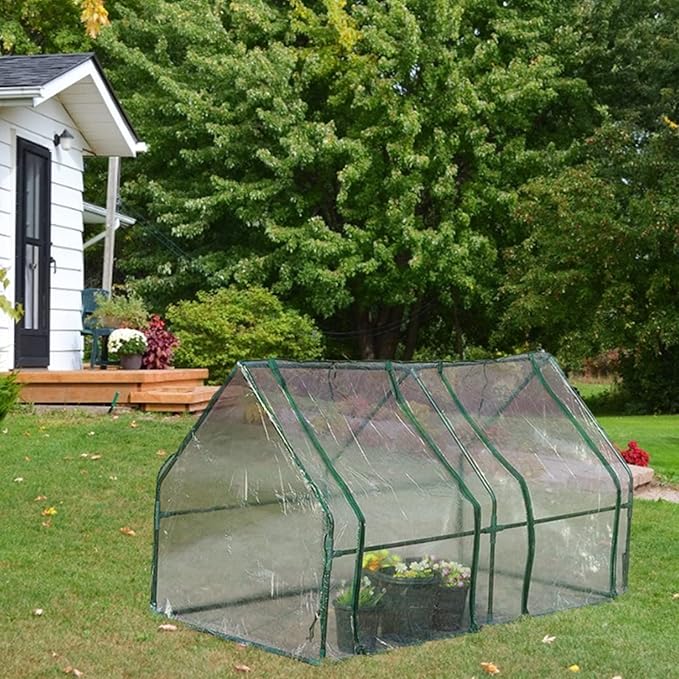 DULRLLY Outdoor Transparent PVC Hot House Cover, 71W X 36D X 36H Portable Tunnel Greenhouse, UV Protected Garden Green House for Herb Flower Vegetable Growing (NO Iron Frame)