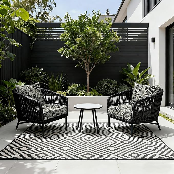 LVTXIII Outdoor Deep Seat Cushion Patio Seat and Back Cushion Set Seasonal Chair Cushion with Removable Cover and Adjustable Buckle for Home and Garden, 22"x22"x4", Tropical Leaf Black