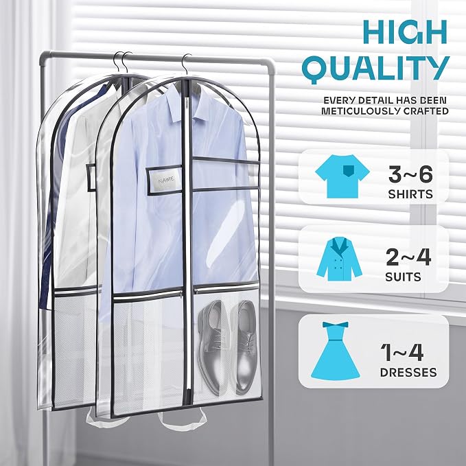 Lazebox 43" Travel Garment Bag with Accessories Zipper Pocket, Heavy Duty Suit Bag for Suits, Tuxedos, Dresses, Coats