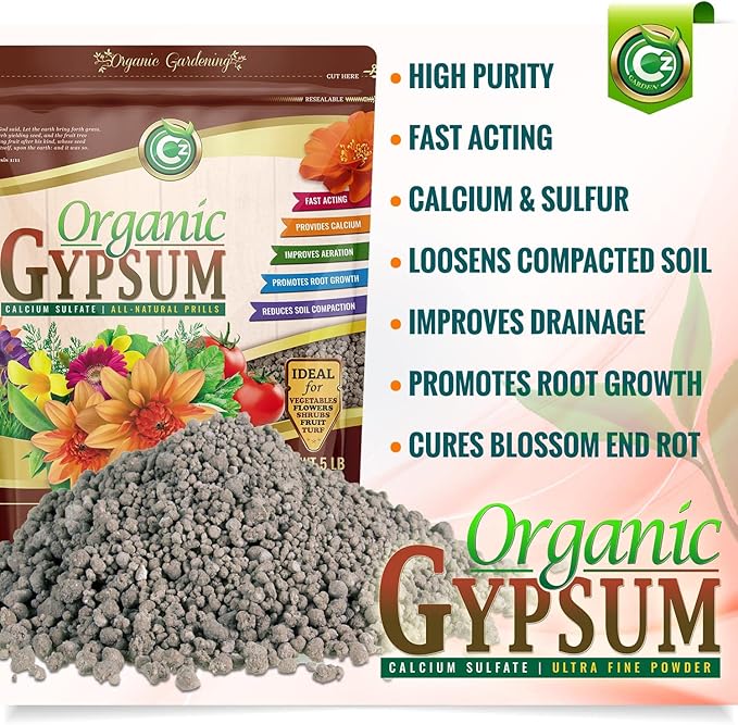 Gypsum Granules - Made in USA - OMRI Listed - Calcium Sulfate Dihydrate - Garden Soil Amendment Fertilizer for Lawns, Plants, Calcium & Sulfur Additive. Cures Blossom End Rot in Tomatoes & Peppers
