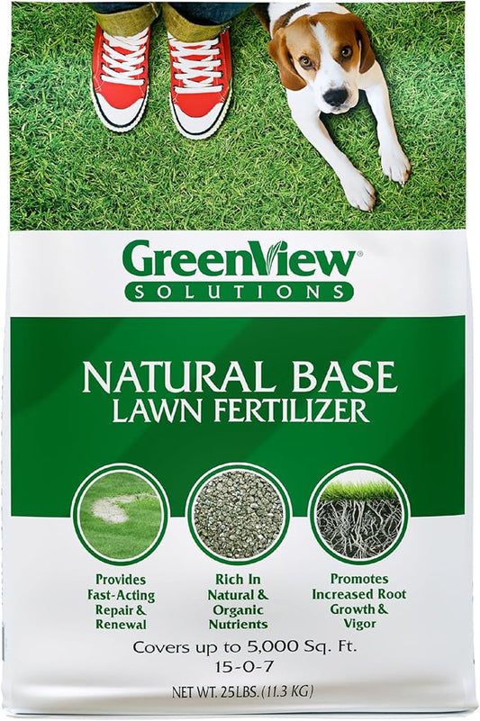 GreenView Solutions Natural Base Lawn Fertilizer – Rich in Natural & Organic nutrients This Slow-Release Fertilizer Provides Fast-Acting Repair and Renewal, 25 lb. - Covers 5,000 sq. ft.