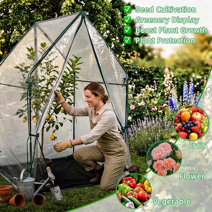 Portable Greenhouse for Outsides, 36x36x59 Inch Heavy Duty Green House Tent with PVC Cover, Garden Plant Protector with Zippered Door for Vegetables Flowers Fruits Herbs