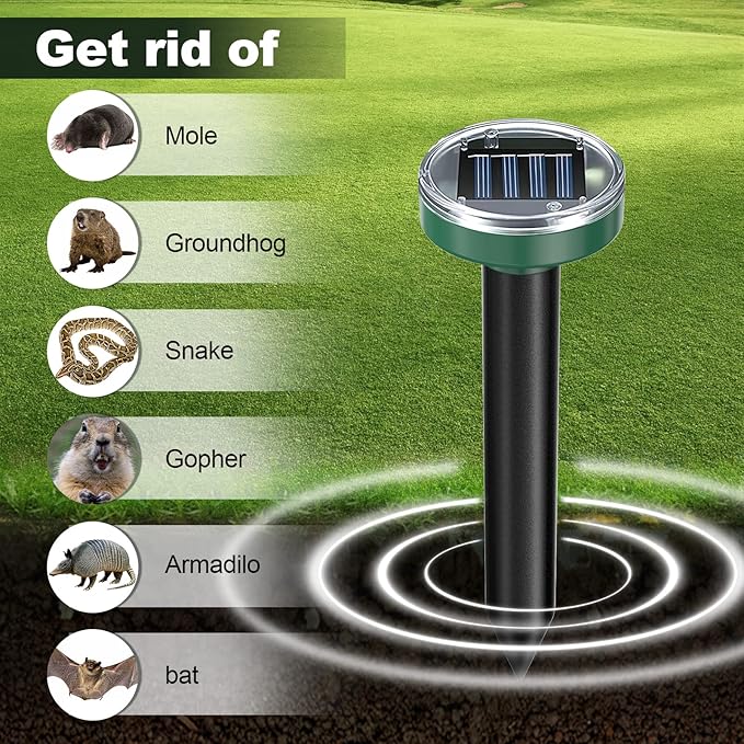 8 Pack Snake Repellent, Mole Repellent Solar Powered Ultrasonic, Gopher Repeller Sonic Mole Deterrent Spikes, Snake Gopher Vole Repellent Outdoor for Lawn Garden & Yard-Green