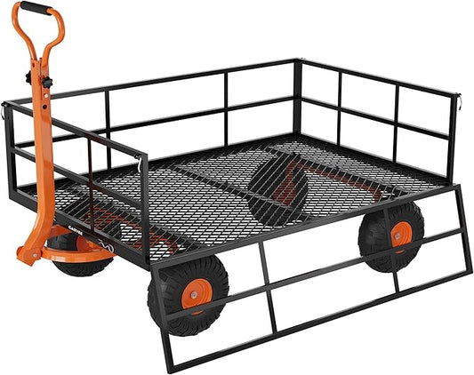 Garvee Steel Garden Cart, 1200 LBS Capacity Utility Outdoor Wagon, Heavy Duty Mesh Garden Wagon with Removable Sides, 2-in-1 Handle, 13" Tires for Yard, Lawn, Garden