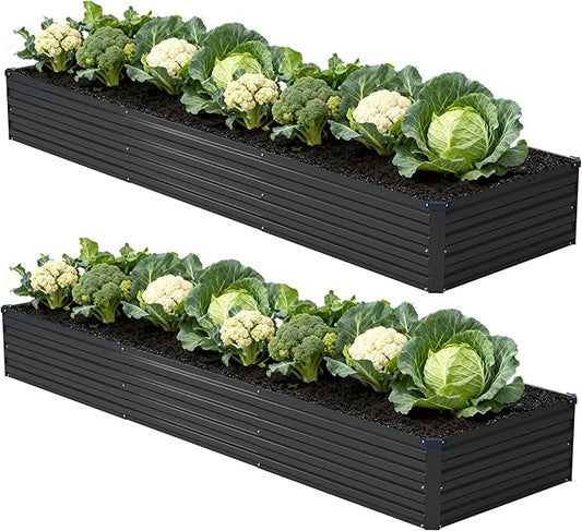 Foxlang 12x2x1ft(2 Pack) Galvanized Raised Garden Bed,Outdoor Planter Box Metal Patio Kit Planting Bed for Vegetables Flowers Herb,Black