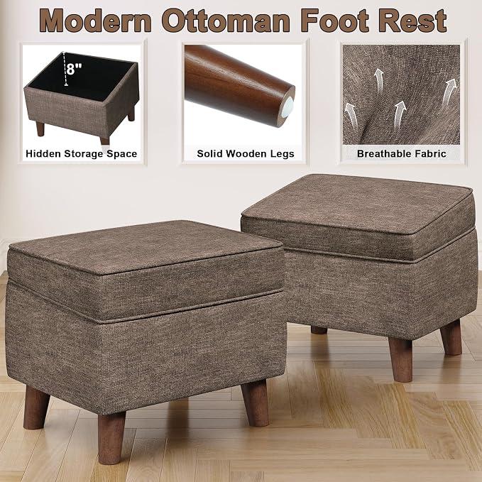 FAGAGA Storage Ottoman with Adjustable Cover, Soft Step Stool | Footrest and Seat, Ottoman Foot Rest for Living Room, Bedroom, Dorm, Brown