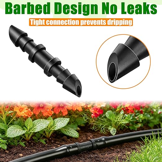 100 Pack Drip Irrigation 1/4" Barbed Coupling Fittings, Drip Line Barbed Coupler Connectors for 1/4 Inch Irrigation Tubing Micro Irrigation Connection Parts for Garden Sprinkler Systems