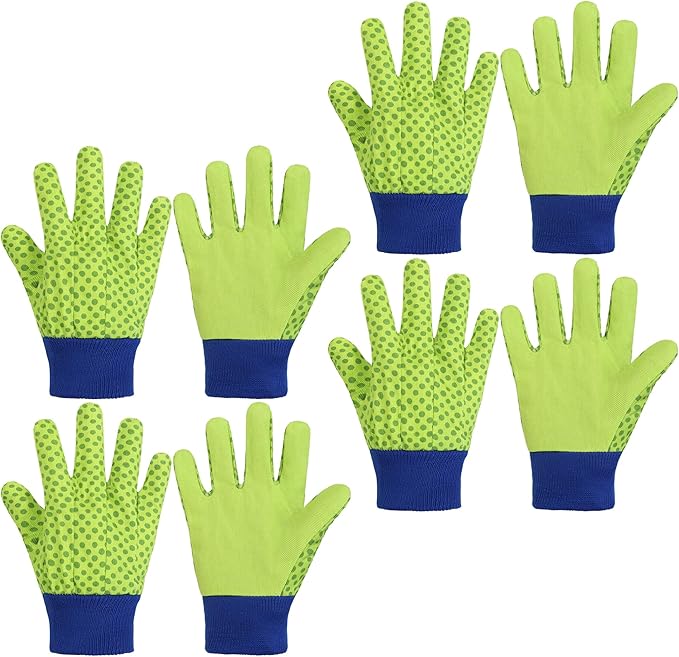 HANDLANDY 4 Pairs Kids Gardening Gloves, Girls Boys Children Garden Work Play Gloves (Green Dot, Small)