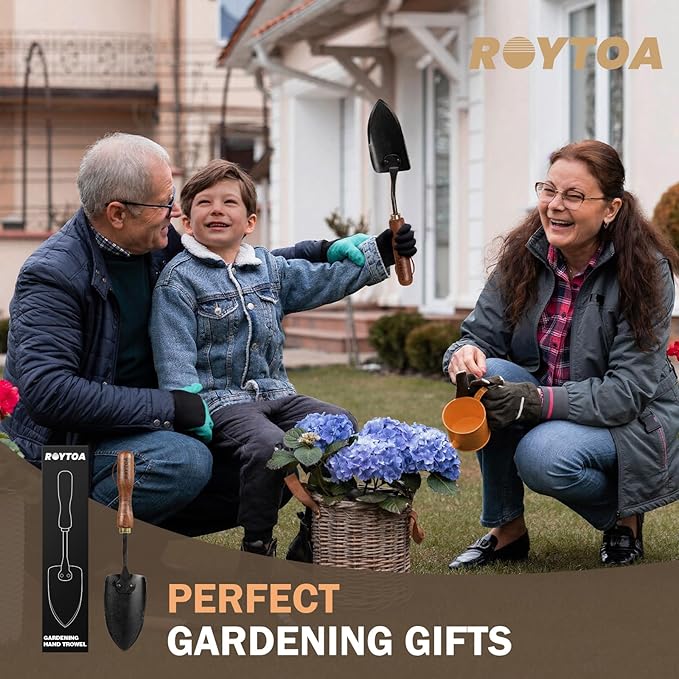 ROYTOA Garden Hand Trowel, Heavy Duty Stainless Steel Garden Shovel with Walnut Handle, Small Gardening Tools for Planting, Digging and Wedding