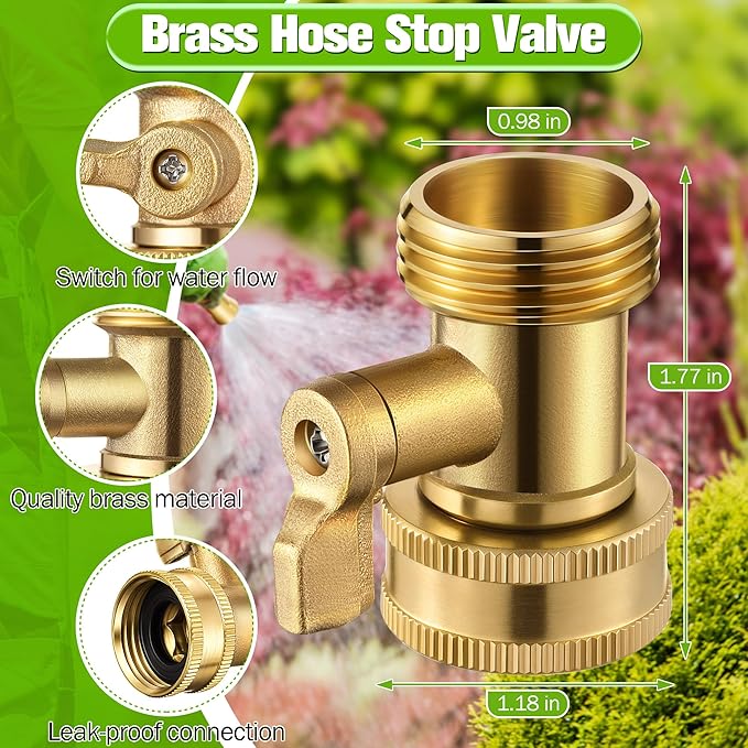 4 Pcs Garden Hose Nozzle Kit, 4" Brass Adjustable Twist Nozzle, Brass Hose Shut Off Valve with 10 Rubber Washers, Heavy Duty High Pressure Nozzle 3/4" GHT Connector for Garden Sprinkler