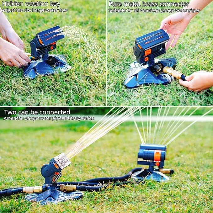 Upgraded Adjustable Oscillating Sprinkler, 16 Mini Turbine, Wide Area Coverage, Heavy-Duty Triangular Bracket Compatible for Lawn Yard Garden Watering
