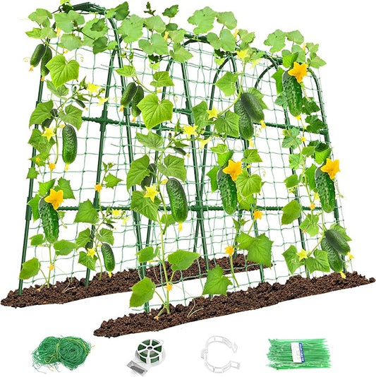 Cucumber Trellis for Raised Bed, U-Shape Garden Trellis for Climbing Plants Outdoor, Metal Arch Trellis for Vegetables, Plant Support for Tomato, Pea, Zucchini(63" L×30" W×47.2" H-Large)