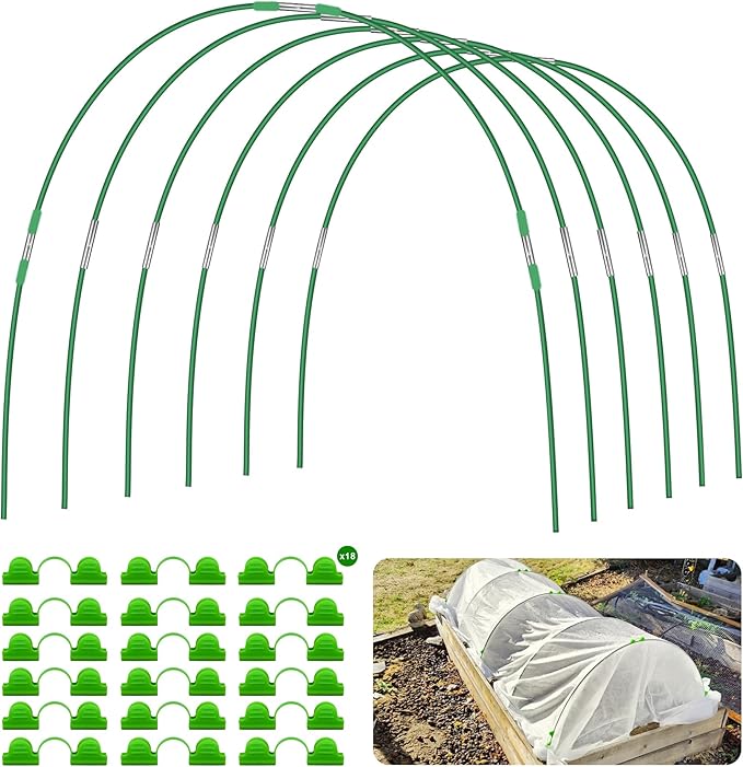 FOTMISHU Garden Hoops for Raised Beds Row Cover,6 Sets 5.6ft Grow Tunnel,Rust-Free Fiberglass Greenhouse Support Hoops Frame for Garden Mesh Netting, Outdoors Plant Growth -24PCS