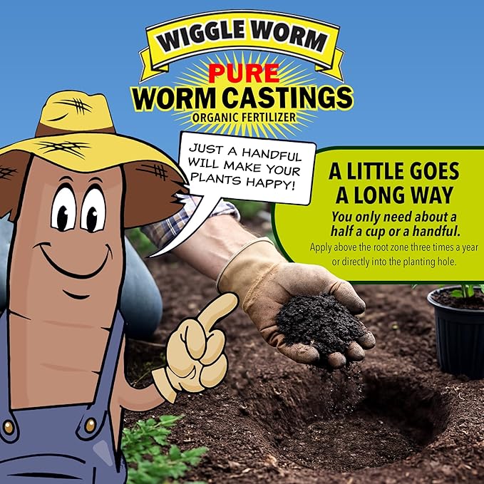 Wiggle Worm 100% Pure Organic Mineral-Dense Worm Castings Fertilizer, 15lbs - Improves Soil Fertility and Aeration for Growing Better Houseplants, Vegetables, and More