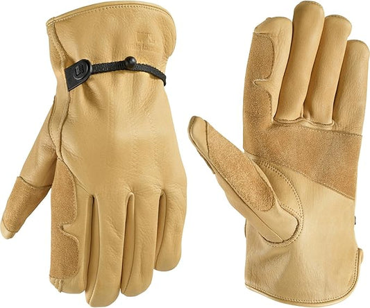 Wells Lamont Leather Work Gloves for Men – Heavy Duty, Cowhide, Abrasion & Puncture Resistant – Adjustable Wrist, Gunn Cut Design, Ideal for Ranching, Farming, Construction - Timber - XXL