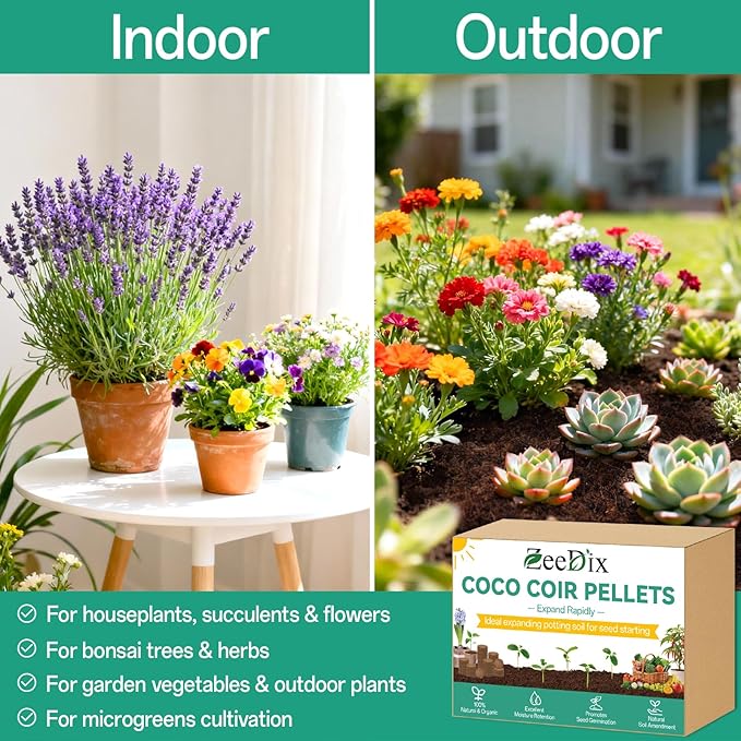 ZeeDix 100pcs(50mm) Coco Coir Pellets Potting Soil Indoor Plants, Compressed Coconut Coir Seed Starting Pellets Soil Discs for Planting Flowers Bonsai Herbs and Vegetables