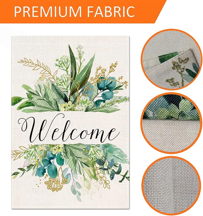 Spring Decor Garden Flag 12.5x18 Inches, Floral Leaves Welcome Flag Vertical Double Sided, Outdoor Spring Decoration Farmhouse Small Flag for Yard Lawn Home Decor (12.5"x18")