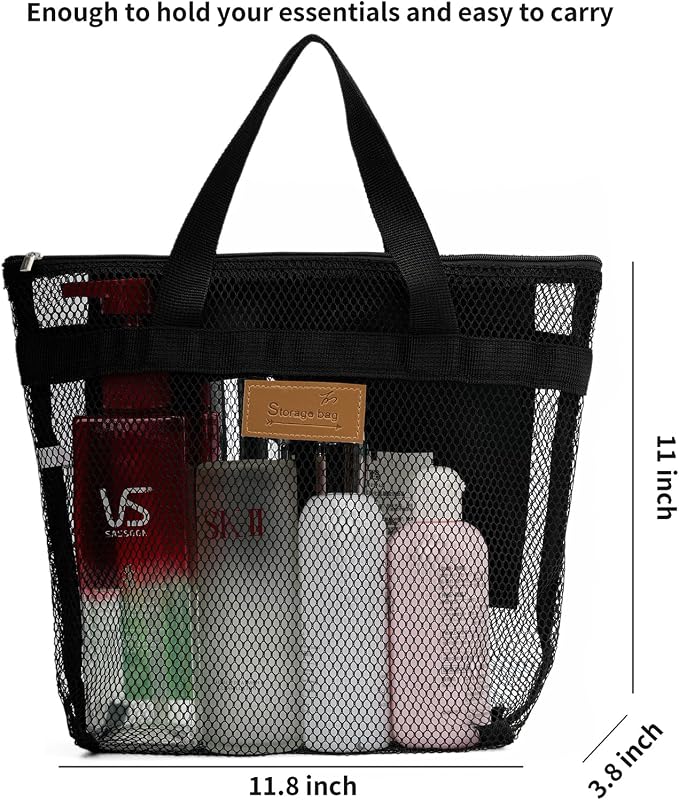 TOPASION Mesh Shower Caddy Bag Portable Hanging Toiletry and Bath Organizer with Zipper for Travel, Gym, Camping, College Dorms, Beach