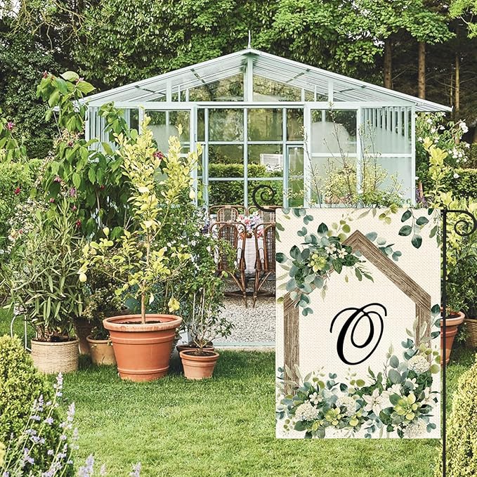 AVOIN colorlife Initial Letter O Monogram Garden Flag 12x18 Inch Double Sided Outside, Spring Floral Family Last Name Yard Decoration