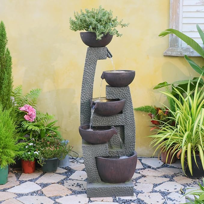Bumilgar 47.5" H Water Fountain Outdoor with LED Lights & Pump, 5-Tier Cascading Outdoor Fountain for Garden,Patio,Porch,Backyard,Home Art Decor Gifts for Housewarming