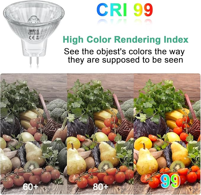 MR11 Light Bulbs, 12V 35W Halogen Light Bulbs 2 Pin, FTD Spotlight Bulb, GU4 Bi-Pin Base, Dimmable, 2700K Warm White, 2 Prong Light Bulb for Landscape, Accent, Track Lights, Fiber Optics, 2Pcs