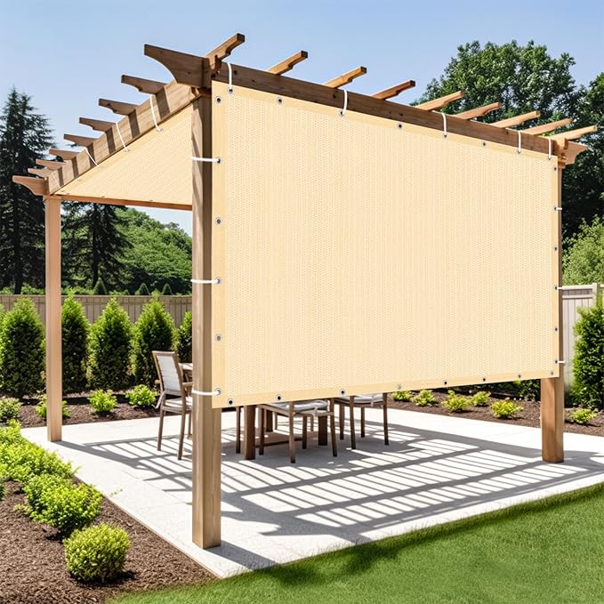Shade&Beyond Customized Size 90% Sun Shade Cloth with Grommets, 5' X 14' Pergola Shade Cover Canopy, Mesh Tarp Sun Screens for Patio, Outdoor, Garden, Backyard GN01, Wheat