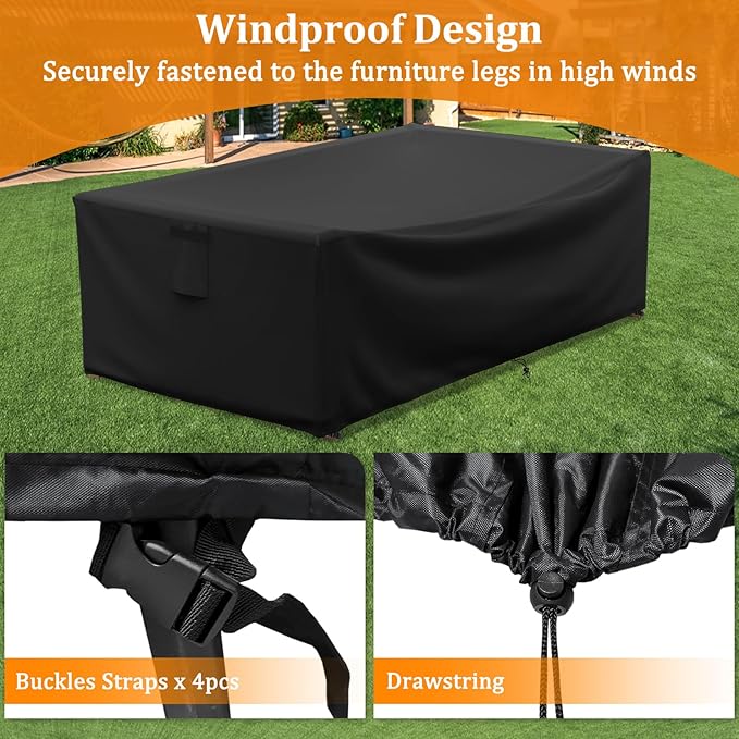 STARTWO Outdoor Dining Table Cover,60 Inch Small Rectangle Outside Patio Furniture Cover Waterproof-Black