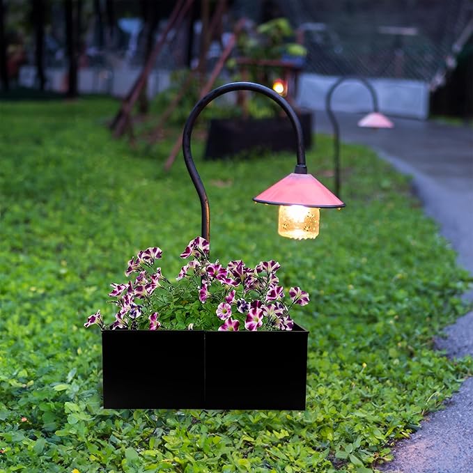 AuldHome Design Umbrella Planter for Patio Table (Black Square), w/Umbrella Hole, Enamelware Rectangular Planter Pots (Pack of 2)