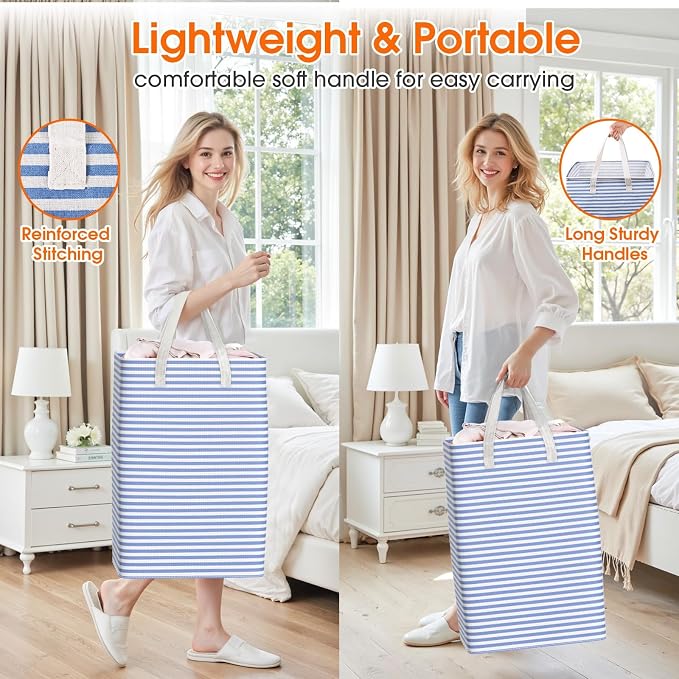 3-Pack Laundry Basket, Collapsible Laundry Hampers, 125L, Blue | Freestanding, Waterproof, Foldable Laundry Bin with Reinforced Handles, Dirty Clothes Hamper Basket for Bathroom, Dorm,Camper