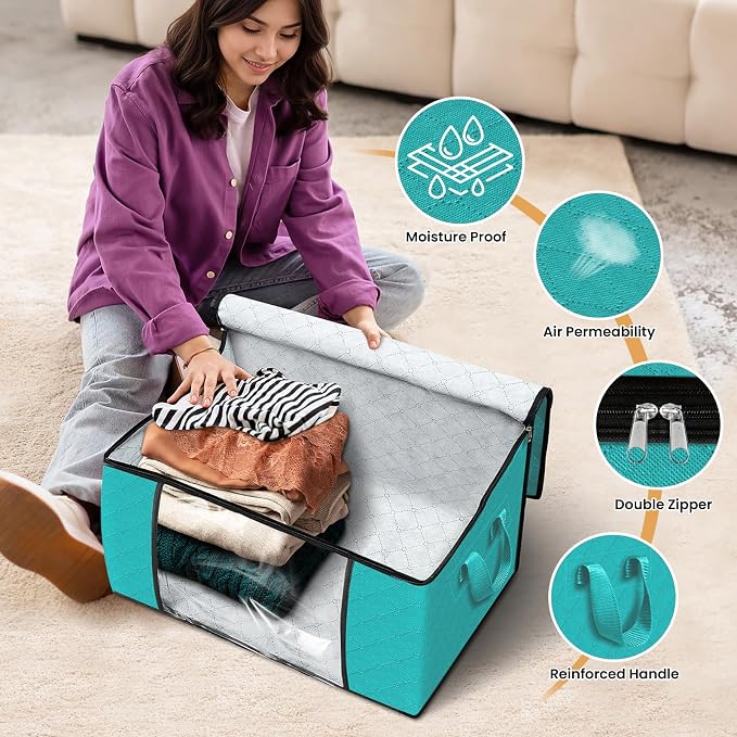 Fab totes 6 Pack Storage Bags for Clothes Blanket Storage Bins with Lids