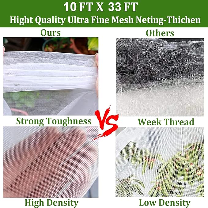 Fine Mesh Garden Netting for Protection, 10'x33' Vegetable Crop Covers Netting for Protect Fruits, Plants, Flowers, Greenhouse Cover Net, Patio Gazebo Screen Barrier