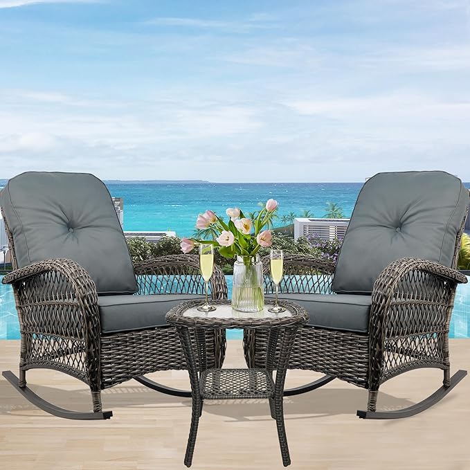 Outdoor Wicker Rocking Chair, All Weather Resin Rattan Wicker Rocking Chairs, for Garden Backyard Lown Porch,1pc,Grey