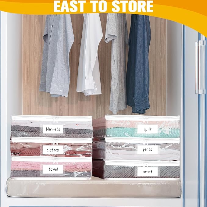 Plastic Storage Bags with Easy-Glide Zipper, Pack of 8, Durable Clear Vinyl Zippered Storage Bags for Clothes Sweaters Comforters Blankets Sheets Bedding (15 x 12 x 5 Inch, Transparent White)