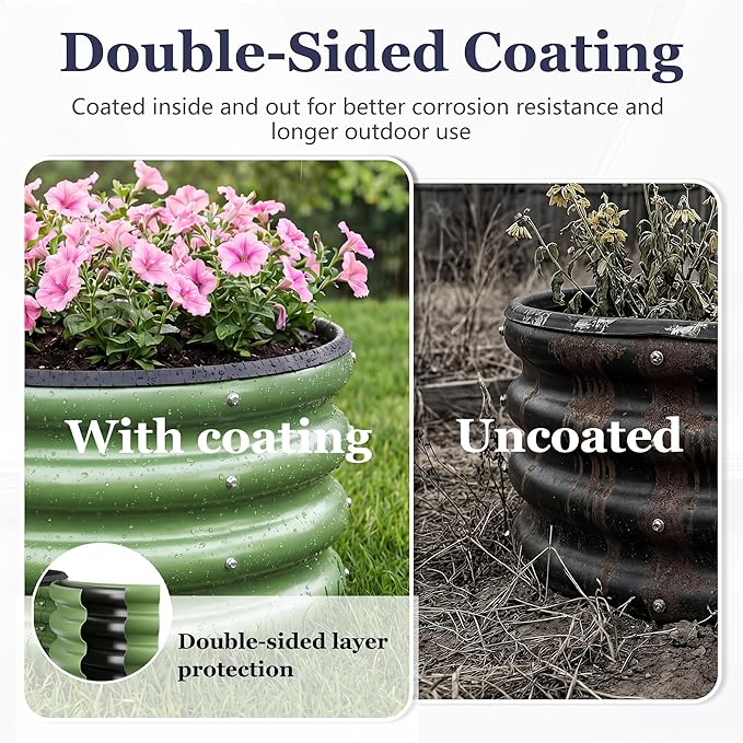 2 x 2 x 1 ft Round Raised Garden Bed, Green 2 Pack 12 in Deep Galvanized Steel Planter Box with Safety Edge Trim for Vegetables Flowers Herbs Backyard Patio Outdoor Garden