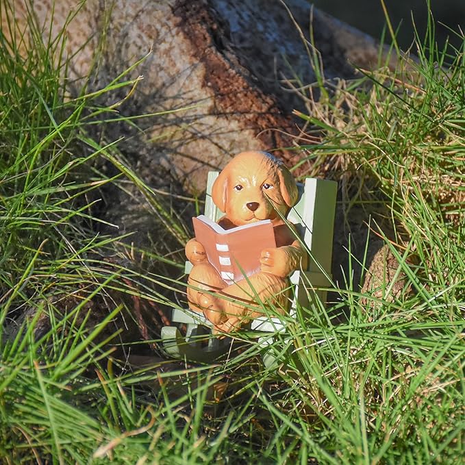 Sheaifun Solar Garden Statues Dog Statues Fairy Garden Accessories Outdoor Resin Dog Figurine Miniature Golden Retriever Statue with Lights for Outside Porch Patio Decor 3 * 2 * 3.5 In Gardening Gifts