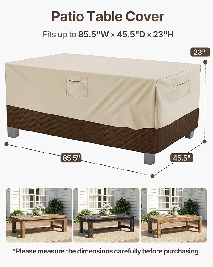 Vailge Rectangular/Oval Patio Table Cover, Heavy Duty and Waterproof Outdoor Lawn Patio Furniture Covers, X-Large Beige & Brown