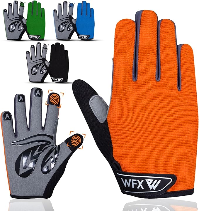 WFX Cycling Gloves Toddler Mountain Bike Handlebar Grips Gel Padding Full Finger Baseball Glove Workout Football Gloves Youth Boys 6-12 Kids Gardening Gloves MTB Gloves
