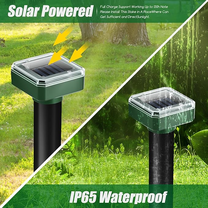 8 Pack Mole Repellent Solar Powered, Gopher Repellent Ultrasonic Groundhog Repeller Mole Stakes Deterrent, Solar Rodent Repeller Vole Repellent Spikes Snake Rodent Repellent for Lawns Yard