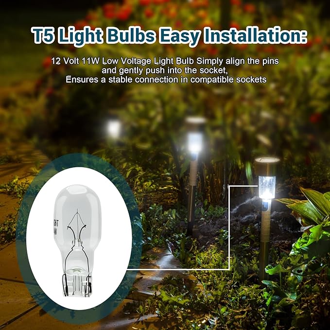 T5 Landscape Light Bulbs 12 Volt 11 Watt Wedge Bulb for Malibu Outdoor Light Bulbs, Garden, Deck and Yard Low Voltage Landscape Lights Bulb -20 Pack