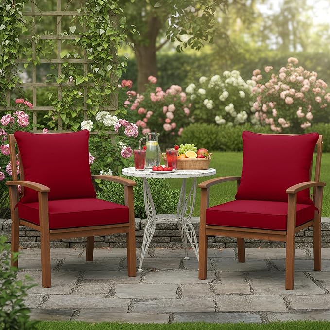 Summsun Waterproof Patio Cushions for Outdoor Furniture, Fade Resistant Back Pillow and Seat Cushion Set for Couch Replacements, 24 x 24 Inch, Red, Set of 2