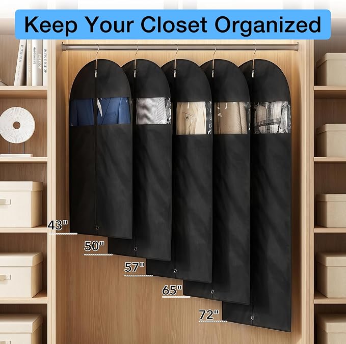 Dress Bags for Gowns, 65" Long Garment Bags for Hanging Clothes, 3-Pack Foldable Dress Cover with Clear Window for Women's Coats, Formal Gowns, and Evening Dresses