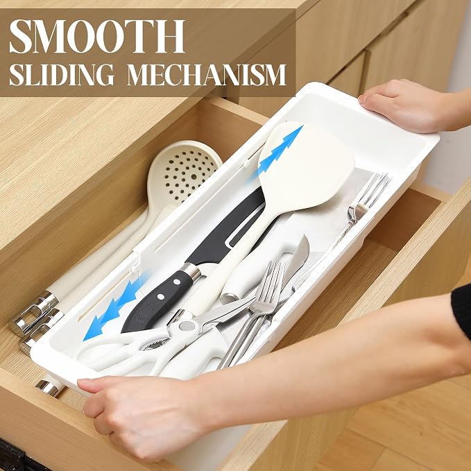 1 Pack Deep Drawer Organizer Adjustable Storage Bin(17.4-27.6")